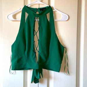 Green high neck crop top